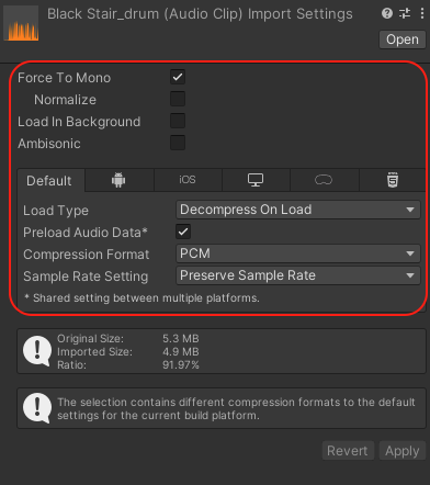 Audio Asset Import 설정