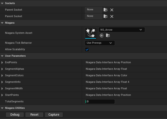 Detail Properties of the Niagara component using NS_Arrow