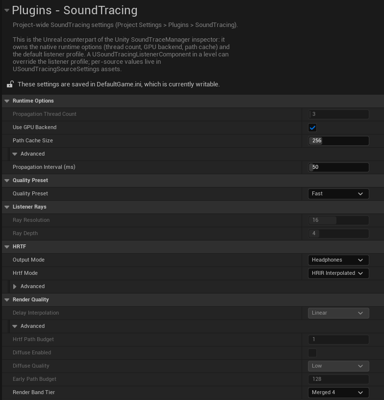SoundTracing のランタイムと既定リスナー設定