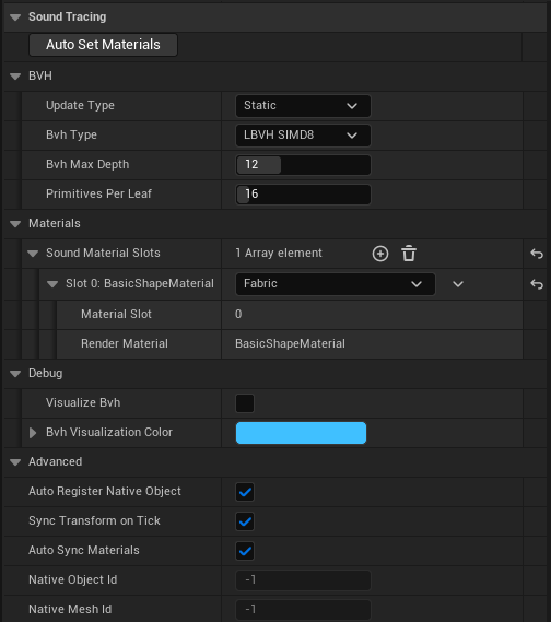 SoundTracingObjectComponent Detail Properties