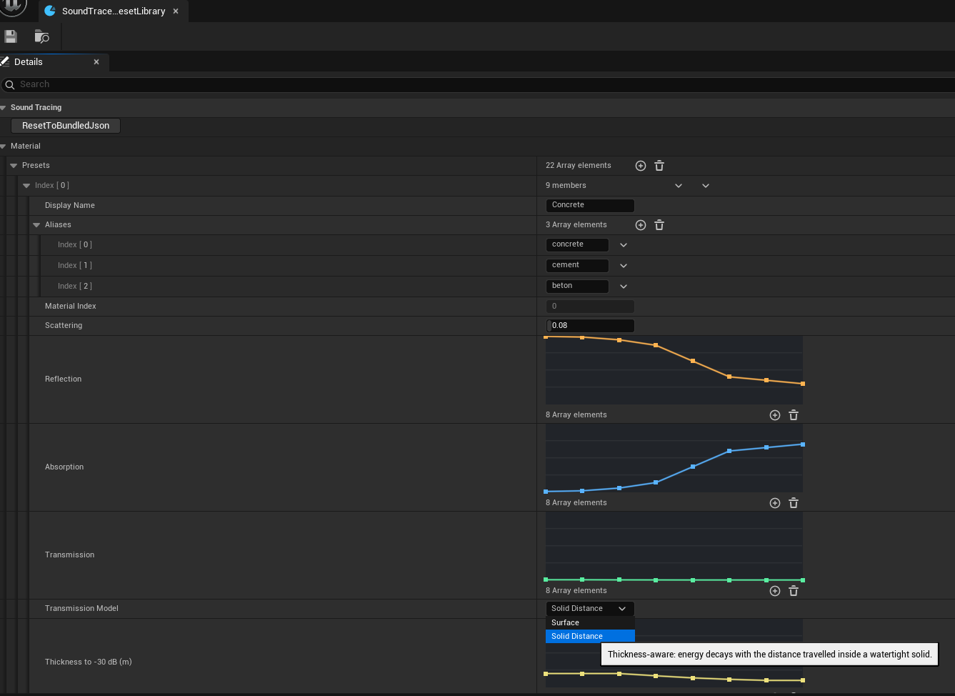 SoundTracing Material Preset Library Detail Properties