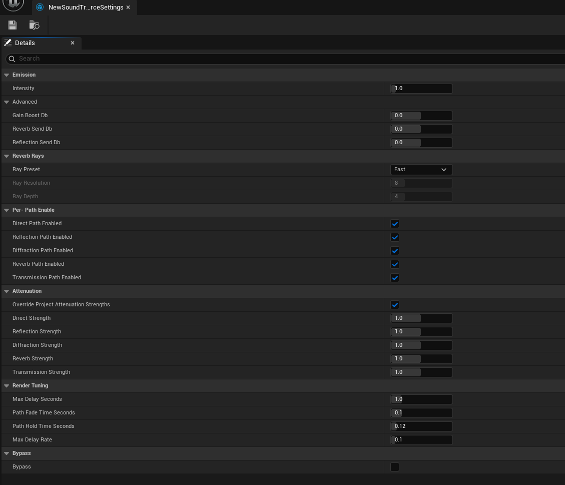 音源設定資產的 Detail Properties